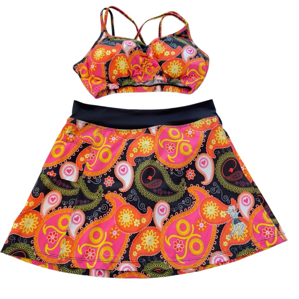 Runningskirts.com 2 Piece Running Set Strappy Padded Bra (Sz M) + Skirt (Sz 8)